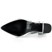 Erkan Saçmacı Molly Gümüş Saten Taşlı Fileli Kalın Topuklu Ayakkabı - 5