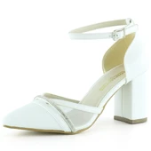 Erkan Saçmacı Molly Beyaz Taşlı Fileli Kalın Topuklu Abiye Gelinlik Ayakkabı - 1