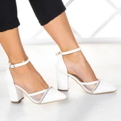 Erkan Saçmacı Molly Beyaz Taşlı Fileli Kalın Topuklu Abiye Gelinlik Ayakkabı - 2