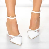 Erkan Saçmacı Molly Beyaz Taşlı Fileli Kalın Topuklu Abiye Gelinlik Ayakkabı - 4