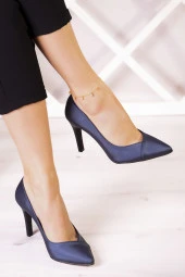 Erkan Saçmacı Victoria Lacivert Saten Jatqılı Abiye Stiletto - 1