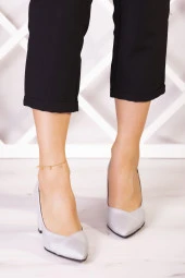 Erkan Saçmacı Belinda Plus Gümüş Saten Jatqılı Kalın Topuklu Abiye Ayakkabı thumbnail 3