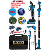 Eisenn Germany Bağ Budama Dal Ağaç Kesme Makası BLUE Series 2400 VF 20 AH Çift Akülü 2.7 Mt Teleskop Hediyeli - 1