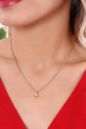 Kadın  Göz Taşlı  Zincir  Kolye Çelik thumbnail 1