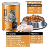 CatPlus Sos İçinde Et Parçacıklı Tavuklu Yetişkin Kedi Konserve Yaş Mama 400 Gr x 24 Adet - 1