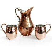 Shark Anatolia El İşi Kabartma Bakır Sürahi ve 2'li Bardak Seti - 2