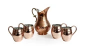 Shark Anatolia El İşi Kabartma Bakır Sürahi ve 4'lü Bardak Seti - 2