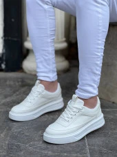 KB-006 Beyaz Cilt  Yüksek Taban Bağcıklı Günlük Erkek Ayakkabı thumbnail 1