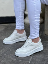 KB-006 Beyaz Cilt  Yüksek Taban Bağcıklı Günlük Erkek Ayakkabı thumbnail 2