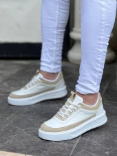 KB-006 Beyaz Cilt Bej Süet  Yüksek Taban Bağcıklı Günlük Erkek Ayakkabı thumbnail 2