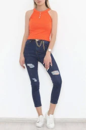 Taşlı Su Damlalı Atlet Turuncu - 3