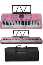 Midex PS-1800PK-SET 61 Tuşlu Kaliteli Pembe Org Dijital Ekran Stand Kulaklık Çanta Notalık Adaptör Sticker Metod thumbnail 2