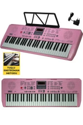 Midex PS-1800PK-SET 61 Tuşlu Kaliteli Pembe Org Dijital Ekran Stand Kulaklık Çanta Notalık Adaptör Sticker Metod thumbnail 3