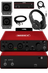 Midex GLX-800RD-H Üst Segment Usb Stüdyo Ses Kartı 2 Giriş 2 Çıkış 24bit/192kHz (Kulaklık kablo Dahil) thumbnail 3