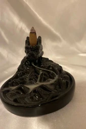 Dragon Ejderha Budha Geri Akış Tütsülük Şelale Ters Akış Tütsü Seramik Feng Şui Seramik Siyah thumbnail 2