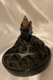 Dragon Ejderha Budha Geri Akış Tütsülük Şelale Ters Akış Tütsü Seramik Feng Şui Seramik Siyah thumbnail 3