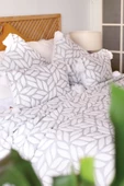 İskandinav Yatak Örtüsü Seti Çift Kişilik Set Bohem Punch Panç Desen Lotus Gri thumbnail 2