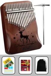 Midex KLX-520 Hakiki Ağaç Kalimba Geyik Desenli Ahşap Full Set 17 Çelik Tuşlu - 1