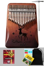 Midex KLX-520 Hakiki Ağaç Kalimba Geyik Desenli Ahşap Full Set 17 Çelik Tuşlu - 2