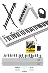 Midex PLX-100WH-ST Taşınabilir Dijital Piyano Tuş Hassasiyetli 88 Tuş Bluetooth Şarjlı (STAND Sustain Kulaklık Çanta Metod) - 2