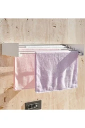 Design Kurutmalık Çamaşır Askısı - Duvara Monte, Katlanabilir Çamaşırlık - (BEYAZ-70CM) - 1