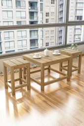 GİVAYO WOOD'SARES ÇAM BAHÇE BALKON MUTFAK 3'LÜ SET 2 SANDALYE 1 MASA thumbnail 1