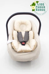 Ortopedik Bebek Puset Minderi Ve Çarşaf, Pamuklu Kumaş, Ekose Serisi - 5