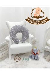 Çift Taraflı Emzirme Yastığı /bebek Destek Minderi, Hamile Yastığı, Pamuklu Kumaş, Stars Desen, Gri - 2