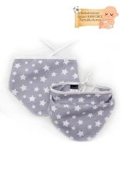 Bebek Için Mama Önlüğü, Çok Amaçlı Salya Bezi, Bebek Boyun Fuları, Stars Serisi, Gri - 1