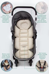 Bebek Arabası Minderi, Bel Destekli, Ekose Desen, Çift Taraflı, Kahverengi - 1