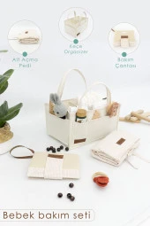 3'lü Bebek Bakım Seti; Keçe Anne Bebek Organizeri, Su Geçirmez Alt Değiştirme Pedi, Alt Açma Çantası - 1