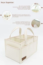 3'lü Bebek Bakım Seti; Keçe Anne Bebek Organizeri, Su Geçirmez Alt Değiştirme Pedi, Alt Açma Çantası - 2