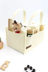 Keçe Anne Bebek Bakım Çantası, Yenidoğan Alt Açma Değiştirme Organizer, Taşınabilir Düzenleyici, Bej - 2