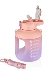 Vagonlife 1100 Ml Çift Renk Pipetli Taşıma Askılı ve kulplu Motivasyon Su Matarası Sticker Hediyeli vgn2302-PEMBE - 2
