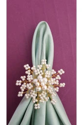 pekars Altın Gümüş Renk Incili Kartanesi Peçete Yüzüğü Halkası 4 Adet thumbnail 1