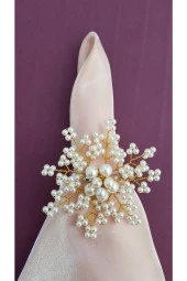 pekars Altın Gümüş Renk Incili Kartanesi Peçete Yüzüğü Halkası 4 Adet thumbnail 2