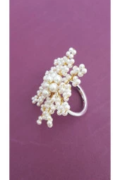 pekars Altın Gümüş Renk Incili Kartanesi Peçete Yüzüğü Halkası 4 Adet thumbnail 4