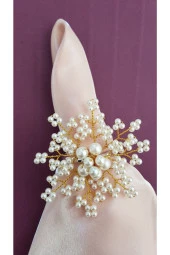 Altın Gümüş Renk Incili Kartanesi Peçete Yüzüğü Halkası 6 Adet - 4