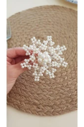 pekars Gümüş Renk 8 Adet Inci Kar Tanesi Peçete Yüzüğü Halkası Çeyizlik Sunum Sofra Organizasyon Için thumbnail 4