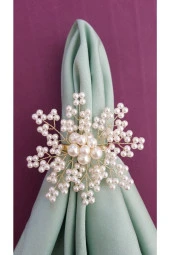 pekars Gold Renk Incili Kartanesi Peçete Yüzüğü Halkası 6 Adet thumbnail 2