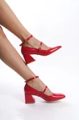 Kulia Kırmızı Rugan Mary Jane Kalın Topuklu Küt Burun Bantlı Ayakkabı thumbnail 3