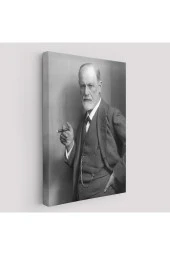 Sigmund Freud Elinde Puro ile Siyah Beyaz Fotoğrafı Kanvas Tablo - 1