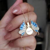 Vaoov 925 Ayar Gümüş İsimli Açılan Gold Kelebek Kolye thumbnail 7