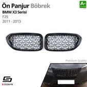 S-Dizayn Bmw X3 F25 Ön Panjur Böbrek Parlak Siyah Çerçeveli Krom Diamond Model 2011-2013 - 2