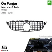 S-Dizayn Mercedes C-Class W205 Ön Panjur Parlak Siyah Piano Black GTR Model 2015-2018 - 2