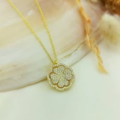 Vaoov 925 Ayar Gümüş Altın Kaplama Dönen Yonca Kolye thumbnail 5