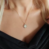 Vaoov 925 Ayar Gümüş Altın Kaplama Dönen Yonca Kolye thumbnail 4