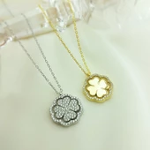 Vaoov 925 Ayar Gümüş Altın Kaplama Dönen Yonca Kolye thumbnail 7