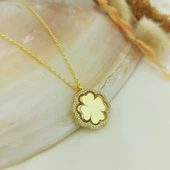 Vaoov 925 Ayar Gümüş Altın Kaplama Dönen Yonca Kolye thumbnail 6