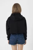 Blackpink Jennie Signature Siyah Kadın Crop Kapşonlu thumbnail 4